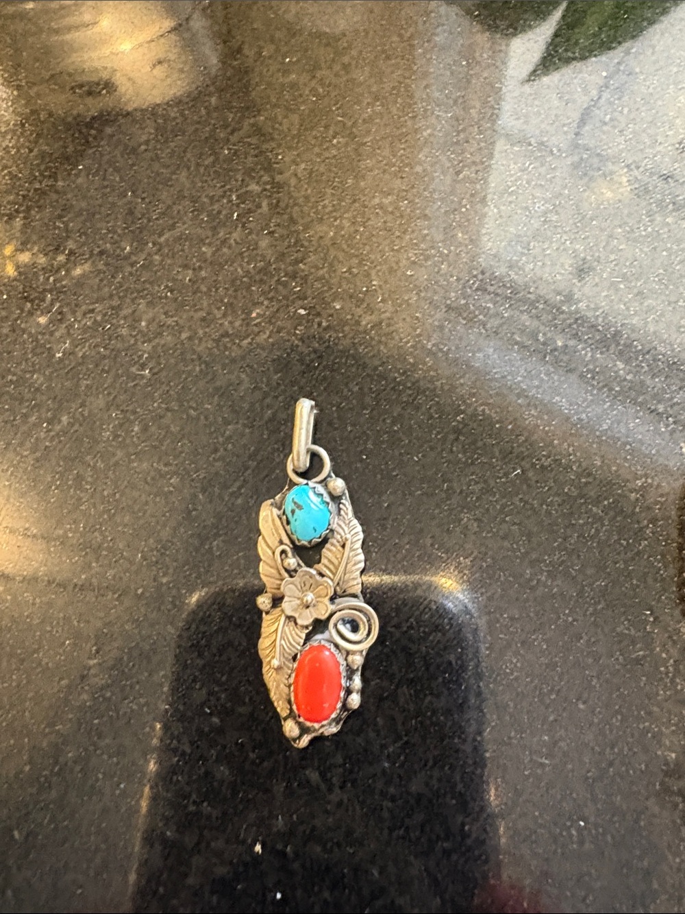 Sterling-Inspired Turquoise & Coral Triple-Row Cuff Bracelet and Pendant - Picture 4 of 7